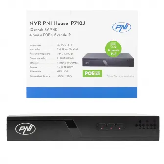 NVR POE PNI House IP710J, 10 canale 4K 8MP, 4 canale POE si 6 canale IP, negru