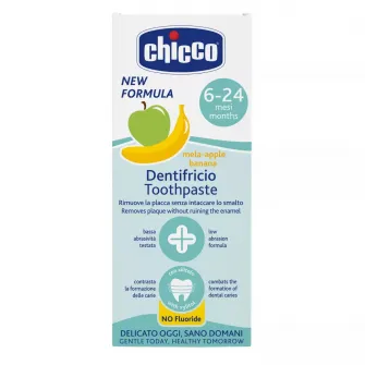 Pasta de dinti fara fluor pentru bebelusi Chicco, cu aroma de mar si banana, 50ml, 6-24 luni