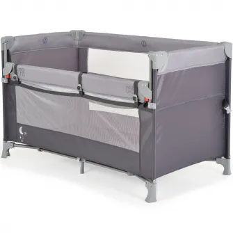Patut pliant bebe Next Level, Moni, cu laterala culisanta, 120x60 cm, Gri