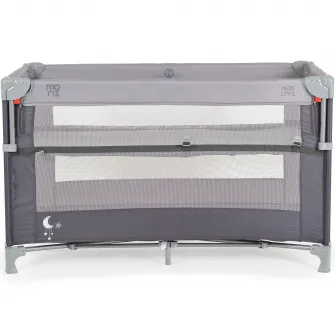 Patut pliant bebe Next Level, Moni, cu laterala culisanta, 120x60 cm, Gri