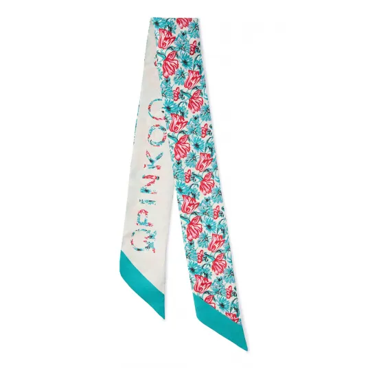 Pinko, Esarfa cu model floral, Crem, Verde persan