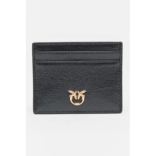 Pinko, Portcard din piele cu logo, Gri grafit