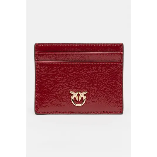Pinko, Portcard din piele cu logo, Rosu prafuit
