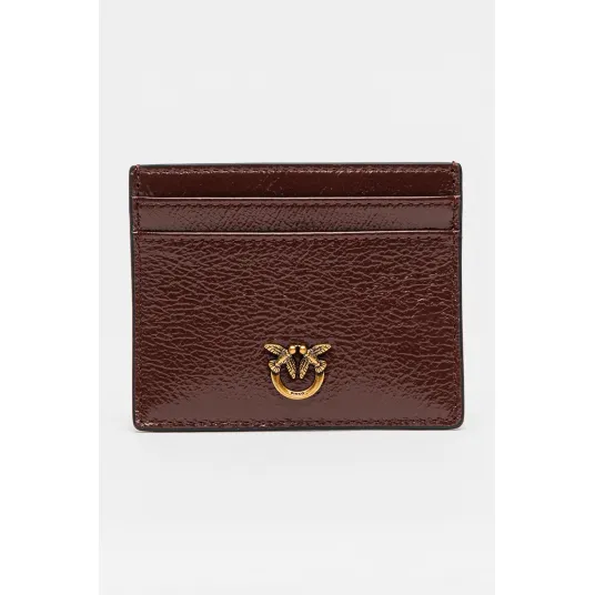Pinko, Portcard din piele cu logo, Visiniu inchis