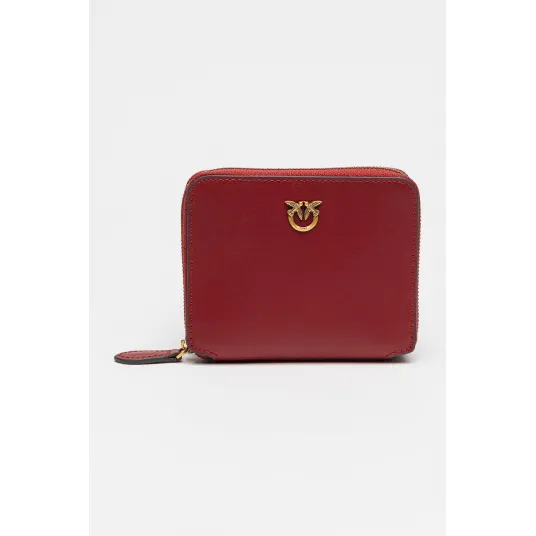 Pinko, Portofel de piele cu fermoar Taylor, Visiniu