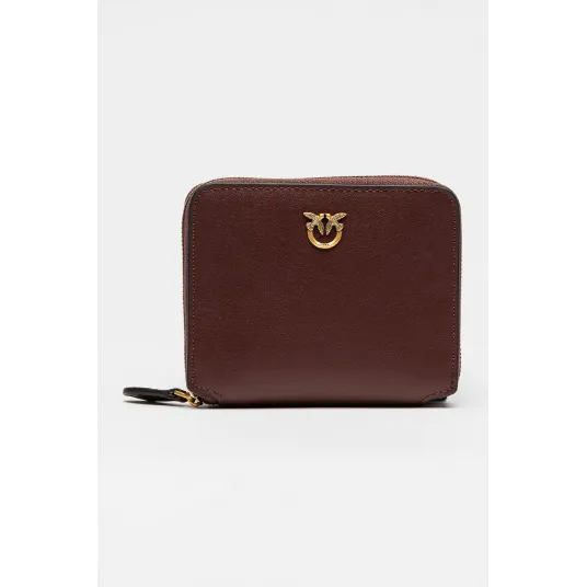 Pinko, Portofel de piele cu fermoar Taylor, Visiniu inchis