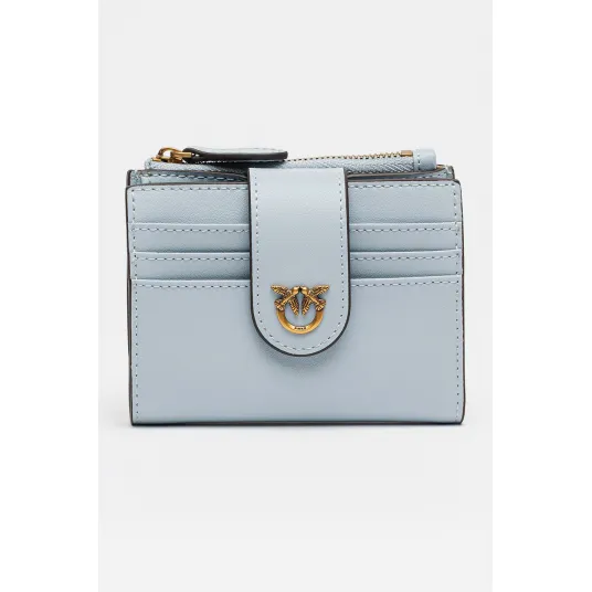 Pinko, Portofel din piele cu logo metalic, Albastru pastel