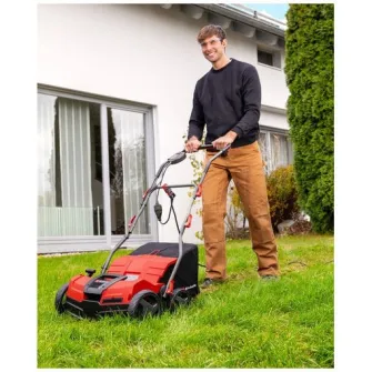 Scarificator electric cu aerator Einhell GE-SA 1640, putere 1600 W, latime lucru 40 cm, 4 trepte adancime pana la 12 mm, maner reglabil pe inaltime, sac colector 48 L, inclusiv rola aerator