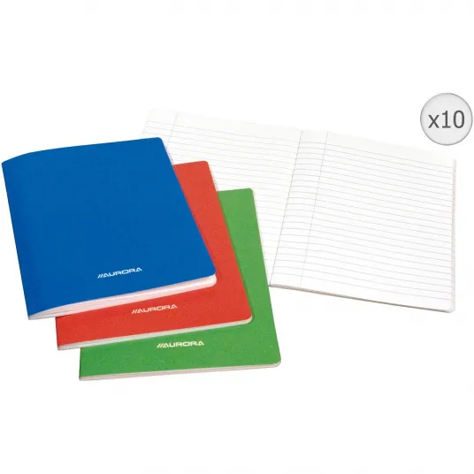 Set 10 Caiete A5, 36 file - 80gsm, liniat stanga, coperta carton laminat, AURORA - dictando