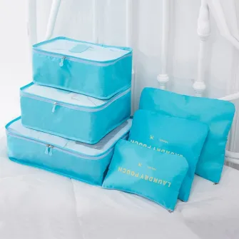 Set 6 Organizatoare Calatorie, Impermeabile, pentru Bagaj, Haine, Cosmetice, Pantofi, Marimi Diferite, Baby Blue