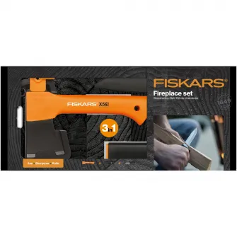 Set Camping Fiskars: Topor Fiskars X5-XXS + Cutit utilitar Fiskars K40 + Ascutitor topoare si cutite Fiskars XSharp