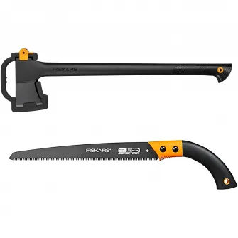 Set Fiskars Topor de padurar Fiskars Solid A18 + Ferastrau cu lama fixa Fiskars