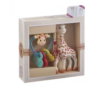 Set cadou Vulli Sophie-sticat - Girafa Sophie si jucarie zornaitoare cu inimioare