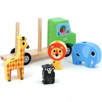 Set stivuibil din lemn Vilac, Tractorul cu animale