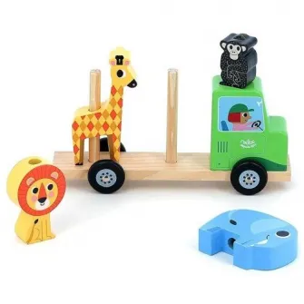 Set stivuibil din lemn Vilac, Tractorul cu animale