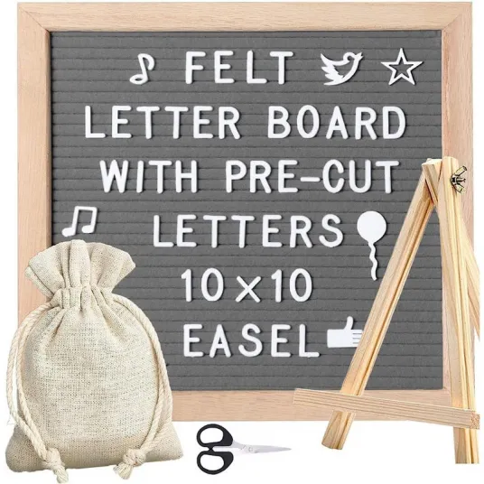 Set tabla mesaje cu 340 de litere, Zoojoy, Lemn/Pasla, 10 x 10 inchi, Gri
