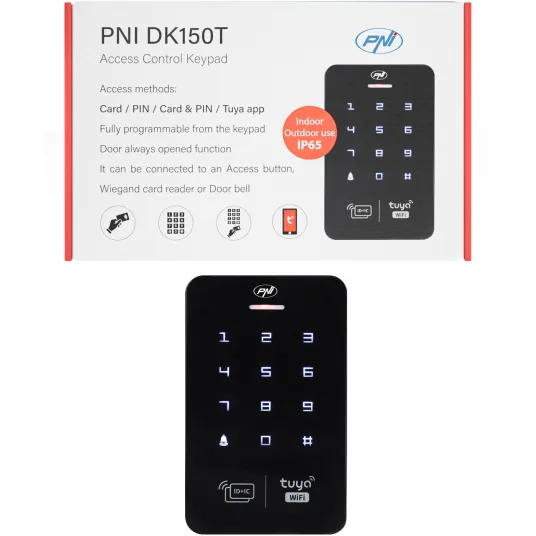 Tastatura control acces PNI DK150 stand alone, deblocare cu PIN, card RFID, IP65, negru