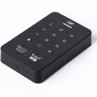 Tastatura control acces PNI DK150T cu Wi-Fi, deblocare cu PIN, card RFID si din aplicatia Tuya Smart, IP65, negru