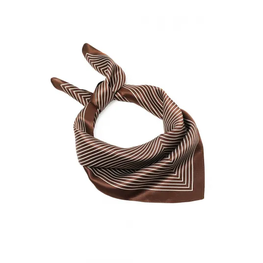 Tatuum, Esarfa de matase cu model geometric, Alb, Maro cognac
