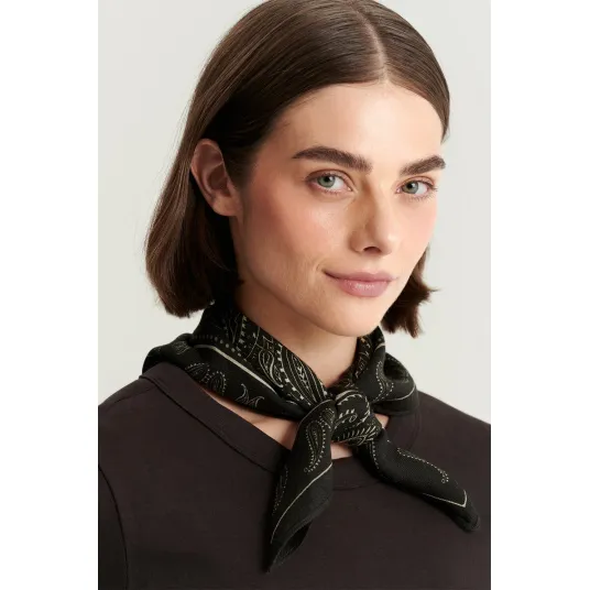 Tatuum, Esarfa din amestec de lana cu model, Negru, Bej