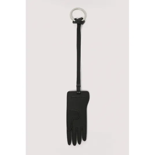 Trussardi, Breloc din piele in forma de manusa, Negru