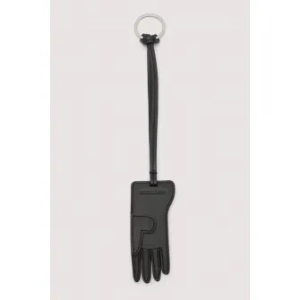Trussardi, Breloc din piele in forma de manusa, Negru