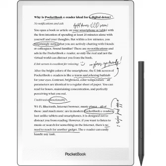 eBook Reader & e-note PocketBook InkPad One (PB1030) PB710, stylus inclus, ecran tactil 10.3'' E Ink Mobius™, monocrom 226ppi, 32GB, iluminare frontala, WiFi&Bluetooth, USB-C, negru mat