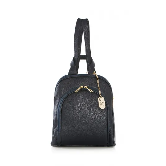 Anna Morellini, Rucsac de piele cu accesoriu metalic Breta, Bleumarin