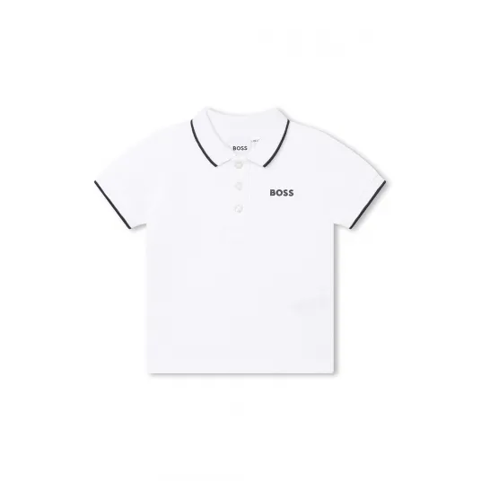 BOSS Kidswear, Tricou polo din bumbac, Alb, 60 CM