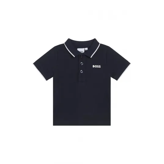 BOSS Kidswear, Tricou polo din bumbac, Negru, Alb, 60 CM