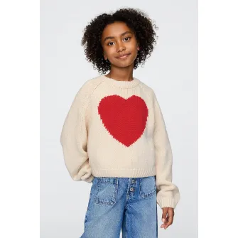 GAP, Pulover din amestec de bumbac cu model cu inimi, Rosu, Alb, 120 CM