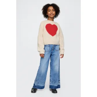 GAP, Pulover din amestec de bumbac cu model cu inimi, Rosu, Alb, 120 CM