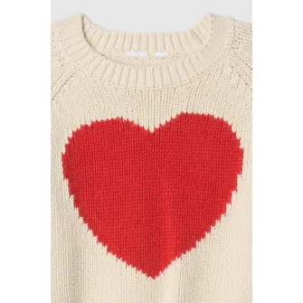 GAP, Pulover din amestec de bumbac cu model cu inimi, Rosu, Alb, 120 CM