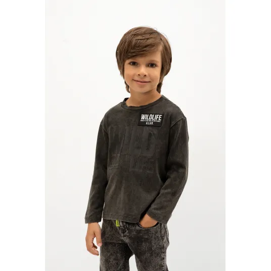 GULLIVER, Bluza cu imprimeu text, Gri antracit, 104 CM