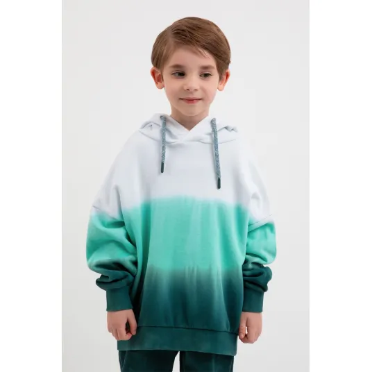 GULLIVER, Hanorac cu model tie-dye, Alb, Verde, 128 CM