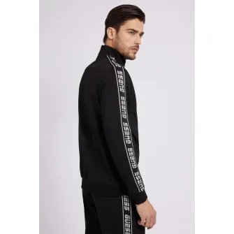 Guess, Bluza cu fermoar si benzi logo pentru fitness, Negru, L