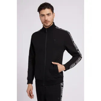 Guess, Bluza cu fermoar si benzi logo pentru fitness, Negru, L