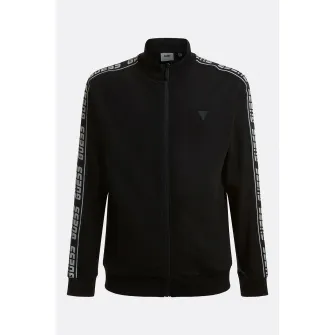 Guess, Bluza cu fermoar si benzi logo pentru fitness, Negru, L
