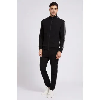 Guess, Bluza cu fermoar si benzi logo pentru fitness, Negru, L