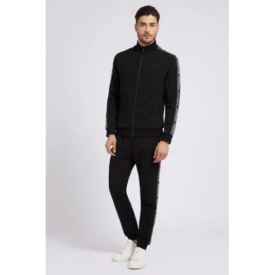 Guess, Bluza cu fermoar si benzi logo pentru fitness, Negru, S