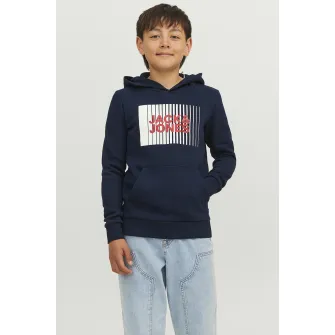 Jack & Jones, Hanorac cu imprimeu logo, Rosu, Alb, Bleumarin, 164 CM