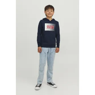 Jack & Jones, Hanorac cu imprimeu logo, Rosu, Alb, Bleumarin, 164 CM