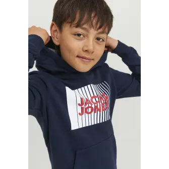 Jack & Jones, Hanorac cu imprimeu logo, Rosu, Alb, Bleumarin, 164 CM