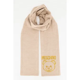Moschino, Fular de lana cu logo, Maro deschis