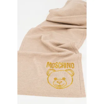 Moschino, Fular de lana cu logo, Maro deschis
