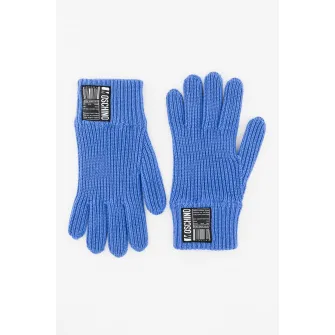 Moschino, Manusi de lana cu aplicatie logo, Indigo