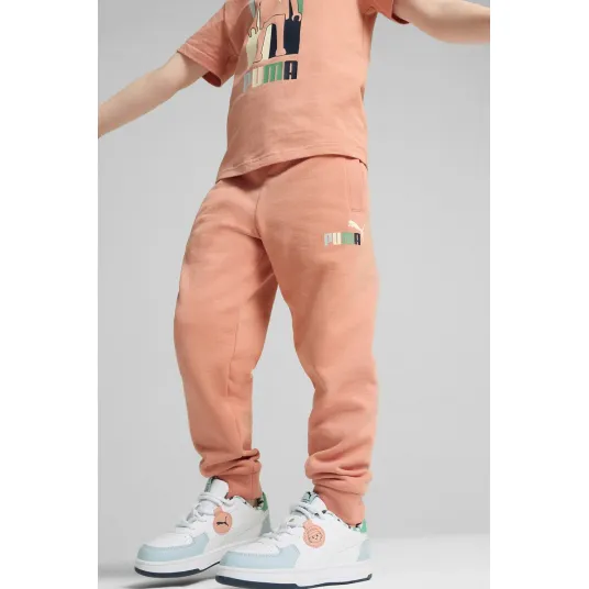 Puma, Pantaloni de trening din bumbac Playmobil, Roz somon, 110 CM