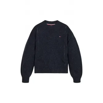 Tommy Hilfiger, Pulover de lana cu maneci cazute, Albastru ultramarin, 110 CM