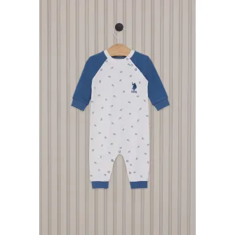 U.S. Polo Assn., Salopeta cu pantaloni lungi si model logo, Alb murdar, Albastru, 80-86 CM