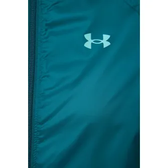 Under Armour, Jacheta cu gluga si fermoar pentru antrenament Windbreaker, Turcoaz, Verde persan, 127-137 CM